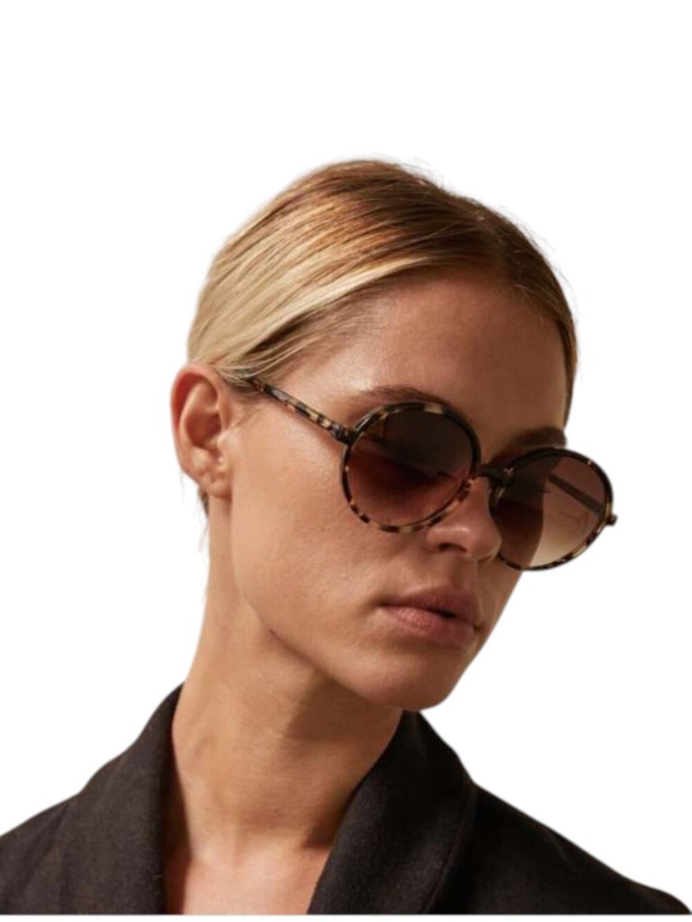 Ceri Hoover Audra Round Circle Sunglasses Womens Black Green Tortoise Acetate